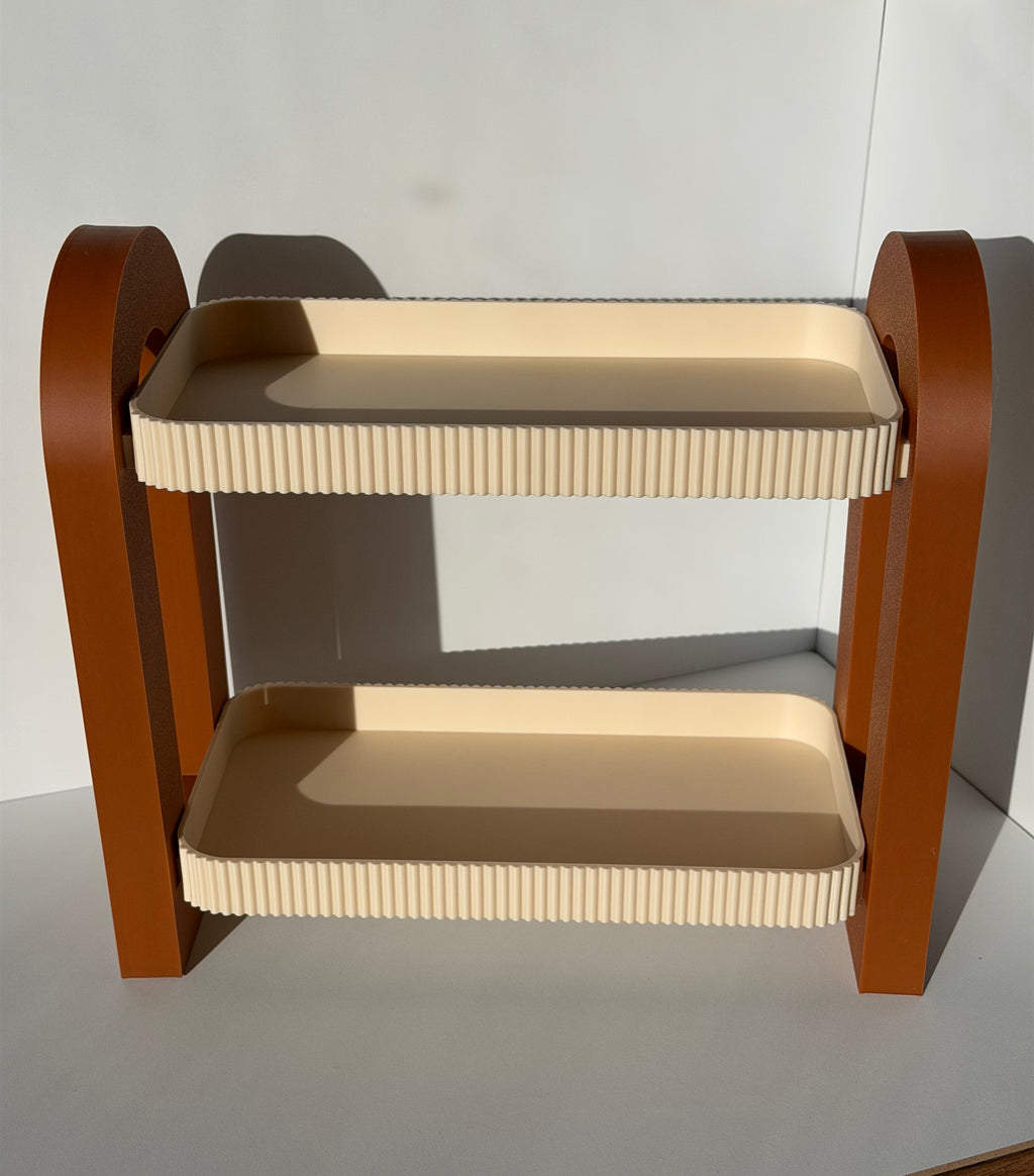 Modern Two-Tier Organizer Tray – Beige & Brown