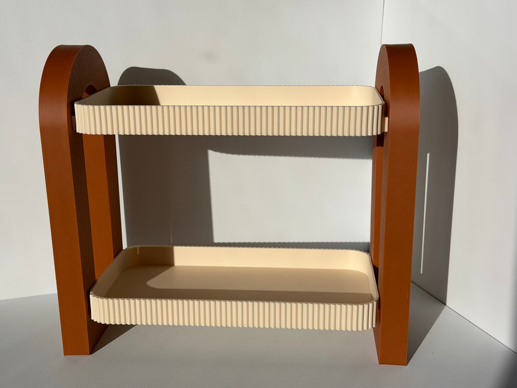 Modern Two-Tier Organizer Tray – Beige & Brown